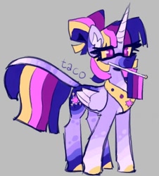 Size: 640x708 | Tagged: safe, artist:tacoscribs, imported from derpibooru, twilight sparkle, alicorn, pony, bisexual pride flag, pride, pride flag, redesign, simple background, solo, twilight sparkle (alicorn)