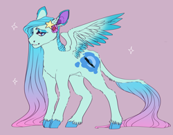 Size: 1280x996 | Tagged: safe, artist:dahlia3tears, imported from derpibooru, oc, oc only, pegasus, cloven hooves, leonine tail, pegasus oc, pink background, simple background, solo, tail