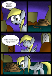 Size: 550x798 | Tagged: safe, artist:neoncabaret, imported from derpibooru, derpy hooves, oc, oc:mel, pegasus, pony, comic:derpy's wish, comic, rope