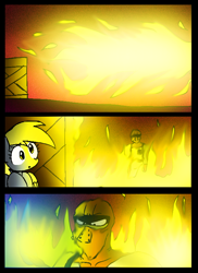 Size: 580x798 | Tagged: safe, artist:neoncabaret, imported from derpibooru, derpy hooves, oc, oc:mel, human, pegasus, pony, comic:derpy's wish, comic, fire