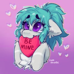 Size: 1844x1832 | Tagged: safe, artist:yumkandie, imported from derpibooru, oc, oc only, biting, eyebrows, eyebrows visible through hair, heart, heart eyes, hearts and hooves day, ponytail, wingding eyes