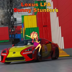 Size: 1076x1076 | Tagged: safe, edit, editor:scitwisparkle42, imported from derpibooru, sunset shimmer, human, equestria girls, car, forza horizon, forza horizon 4, game screencap, lexus, lexus lfa, solo, video game