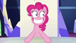 Size: 738x415 | Tagged: safe, imported from derpibooru, screencap, pinkie pie, party pooped, faic, grin, insanity, smiling, twilight's castle