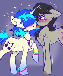 Size: 1714x2048 | Tagged: safe, artist:yumkandie, imported from derpibooru, dj pon-3, octavia melody, vinyl scratch, earth pony, unicorn, :p, bracelet, female, jewelry, lesbian, looking at each other, looking at someone, piercing, scratchtavia, shipping, tongue out, tongue piercing