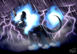 Size: 2894x2039 | Tagged: safe, artist:julunis14, imported from derpibooru, oc, oc only, kirin, nirik, commission, crying, digital, kirin oc, lightning, rain, signature, solo, storm