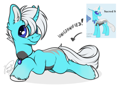 Size: 4093x2894 | Tagged: safe, artist:julunis14, imported from derpibooru, oc, oc only, changeling, pony, unicorn, coat markings, curved horn, cute, digital, ear fluff, hoof fluff, horn, jewelry, leg fluff, lying down, male, necklace, simple background, species swap, stallion, unicornified, unshorn fetlocks, white background