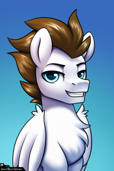 Size: 2000x3000 | Tagged: safe, artist:jedayskayvoker, imported from derpibooru, oc, oc:core, pegasus, pony, bust, chest fluff, fluffy, folded wings, gradient background, icon, looking at you, male, pegasus oc, portrait, smiling, smiling at you, solo, stallion, wings