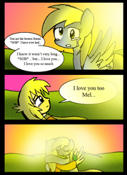 Size: 576x792 | Tagged: safe, artist:neoncabaret, imported from derpibooru, derpy hooves, oc, oc:mel, human, pegasus, pony, comic:derpy's wish, comic, crying, hug, imminent death