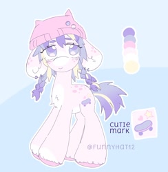 Size: 1654x1695 | Tagged: safe, artist:funnyhat12, imported from derpibooru, oc, oc only, pony, beanie, braid, countershading, gradient background, hat, reference sheet, solo