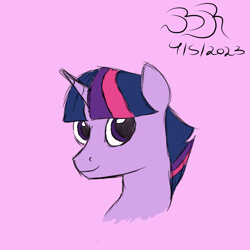 Size: 1000x1000 | Tagged: safe, artist:bifrose, imported from derpibooru, twilight sparkle, pony, unicorn, dusk shine, looking at you, male, pink background, rule 63, simple background, solo, stallion