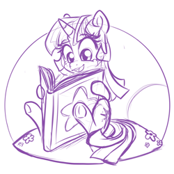 Size: 1648x1648 | Tagged: safe, artist:smirk, imported from derpibooru, twilight sparkle, pony, book, female, filly, filly twilight sparkle, monochrome, simple background, sketch, solo, white background, younger