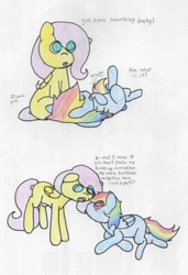 Size: 500x731 | Tagged: safe, artist:fluttersdoodles, imported from derpibooru, fluttershy, rainbow dash, female, flutterdash, lesbian, pencil drawing, shipping, traditional art