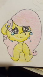 Size: 1080x1920 | Tagged: safe, artist:fluttersdoodles, imported from derpibooru, fluttershy, crying, fluttercry, looking at you, pencil drawing, traditional art