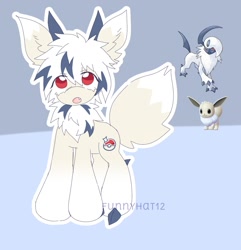 Size: 1433x1488 | Tagged: safe, artist:funnyhat12, imported from derpibooru, oc, oc only, absol, earth pony, eevee, pony, adoptable, fusion, gradient background, pokémon, solo