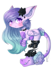 Size: 1104x1464 | Tagged: safe, artist:xteddyk, imported from derpibooru, oc, oc:soda sadie, original species, pegasus, plant pony, pony, blushing, clothes, collar, female, jewelry, mare, necklace, original character do not steal, plant, purple, purple eyes, purple mane, shy, socks, solo, tail, tailmouth, wings