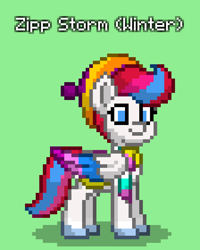 Size: 672x840 | Tagged: safe, imported from derpibooru, zipp storm, pegasus, pony, pony town, spoiler:g5, spoiler:winter wishday, clothes, g5, green background, hat, my little pony: make your mark, my little pony: make your mark chapter 3, scarf, simple background, solo, winter wishday