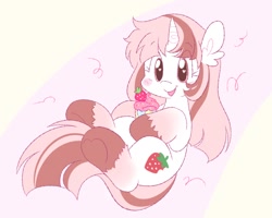 Size: 1552x1244 | Tagged: safe, artist:tamabel, imported from derpibooru, oc, oc only, oc:strawberry smoothie (funnyhat12), pony, cupcake, female, food, solo