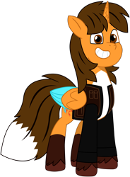 Size: 3947x5374 | Tagged: safe, alternate version, artist:ejlightning007arts, imported from derpibooru, oc, oc only, oc:ej, alicorn, fox, fox pony, hybrid, pony, clothes, coat markings, colored wings, countershading, g4, g4 to g5, g5, generation leap, jacket, male, my little pony: tell your tale, simple background, smiling, socks (coat markings), solo, stallion, transparent background, vector, wings