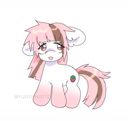 Size: 1557x1478 | Tagged: safe, artist:funnyhat12, imported from derpibooru, oc, oc only, oc:strawberry smoothie (funnyhat12), pony, unicorn, chibi, simple background, solo, white background