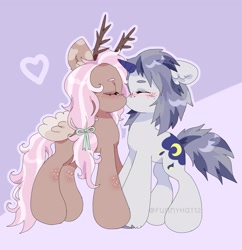 Size: 1993x2061 | Tagged: safe, artist:funnyhat12, imported from derpibooru, oc, oc only, pegasus, pony, unicorn, duo, gradient background, kissing