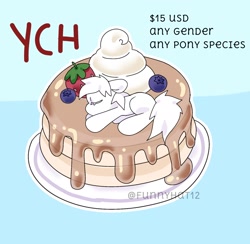 Size: 1984x1938 | Tagged: safe, artist:funnyhat12, imported from derpibooru, earth pony, pony, blueberry, cream, food, gradient background, pancakes, strawberry, ych example, your character here