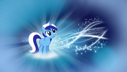 Size: 1920x1080 | Tagged: safe, artist:meteor-venture, artist:shelmo69, edit, imported from derpibooru, minuette, pony, unicorn, abstract background, female, grid, looking up, mare, smiling, solo, sunburst background, wallpaper, wallpaper edit