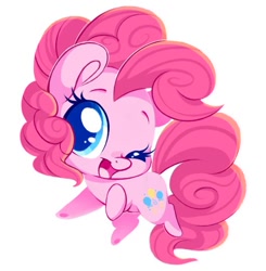 Size: 530x540 | Tagged: safe, artist:tamabel, imported from derpibooru, pinkie pie, earth pony, pony, chibi, one eye closed, open mouth, open smile, simple background, smiling, solo, white background, wink