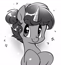 Size: 3841x4096 | Tagged: safe, artist:tamabel, imported from derpibooru, oc, oc only, pony, unicorn, gradient background, grayscale, monochrome, solo