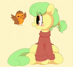 Size: 1308x1200 | Tagged: safe, artist:tamabel, imported from derpibooru, oc, oc only, bird, pony, clothes, simple background, solo, sweater