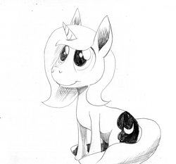 Size: 1000x932 | Tagged: safe, artist:darkhestur, derpibooru exclusive, imported from derpibooru, princess luna, pony, female, filly, pencil drawing, simple background, sketch, solo, traditional art, woona, younger