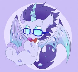 Size: 1200x1114 | Tagged: safe, artist:tamabel, imported from derpibooru, oc, oc only, alicorn, bat pony, bat pony alicorn, pony, bat wings, eating, food, glasses, gradient background, horn, popsicle, solo, wings