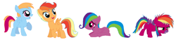 Size: 1335x307 | Tagged: safe, artist:dashinomlp, imported from derpibooru, oc, oc only, pegasus, pony, female, filly, foal, group, looking offscreen, magical lesbian spawn, ms paint, offspring, open mouth, parent:rainbow dash, parent:scootaloo, parents:scootadash, simple background, smiling, stock vector, white background