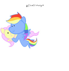 Size: 500x514 | Tagged: safe, artist:fluttersdoodles, imported from derpibooru, fluttershy, rainbow dash, pony, female, flutterdash, flying, holding a pony, lesbian, shipping