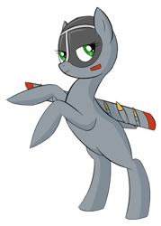 Size: 931x1297 | Tagged: artist needed, safe, imported from derpibooru, oc, oc only, oc:thunderbolt, original species, plane pony, a-10 thunderbolt ii, eyelashes, female, gray coat, green eyes, looking sideways, mare, plane, rearing, simple background, smiling, solo, white background