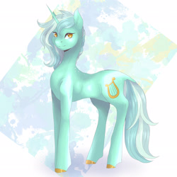 Size: 2048x2048 | Tagged: safe, artist:brot-art, imported from derpibooru, lyra heartstrings, pony, unicorn, abstract background, colored hooves, colored pupils, solo