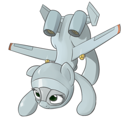 Size: 917x881 | Tagged: artist needed, safe, alternate version, imported from derpibooru, oc, oc only, oc:thunderbolt, original species, plane pony, a-10 thunderbolt ii, face down ass up, female, green eyes, looking at you, looking up, looking up at you, mare, plane, simple background, solo, white background