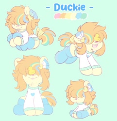 Size: 1940x2012 | Tagged: safe, artist:tamabel, imported from derpibooru, oc, oc only, earth pony, pony, chibi, clothes, reference sheet, rubber duck, simple background, socks, solo, sweater