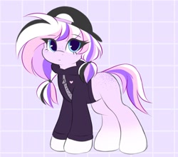 Size: 1366x1200 | Tagged: safe, artist:tamabel, imported from derpibooru, oc, oc only, earth pony, pony, adoptable, clothes, hat, jacket, simple background, solo