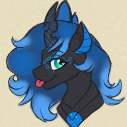 Size: 1349x1349 | Tagged: safe, artist:ondrea, imported from derpibooru, oc, oc only, oc:sinari, changeling, changeling queen, :p, blue changeling, simple background, sketch, solo, tongue out