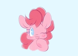 Size: 1362x978 | Tagged: safe, artist:tamabel, imported from derpibooru, pinkie pie, earth pony, pony, :p, one eye closed, simple background, solo, tongue out, wink