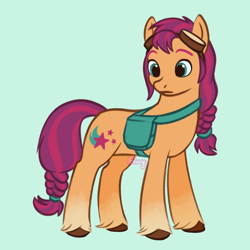 Size: 1280x1280 | Tagged: safe, artist:flightless-fox, imported from derpibooru, sunny starscout, earth pony, pony, bag, g5, goggles, hairband, saddle bag, simple background, tail, tail band