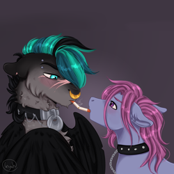 Size: 1080x1080 | Tagged: safe, artist:inyah, imported from derpibooru, oc, oc only, oc:axel, oc:ransom, blushing, cigarette, cigarette kiss, male, smoking, stallion