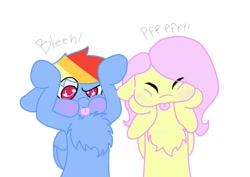Size: 500x353 | Tagged: safe, artist:fluttersdoodles, imported from derpibooru, part of a set, fluttershy, rainbow dash, :p, eyes closed, female, flutterdash, lesbian, onomatopoeia, raspberry, raspberry noise, shipping, tongue out