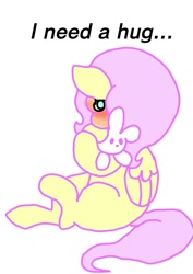 Size: 905x1280 | Tagged: safe, artist:fluttersdoodles, imported from derpibooru, part of a set, fluttershy, blushing, bronybait, female, hug, plushie, sitting