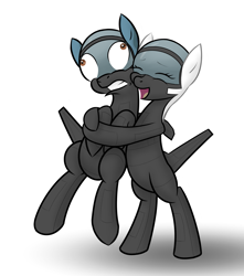 Size: 2155x2439 | Tagged: artist needed, safe, imported from derpibooru, oc, oc only, original species, plane pony, adfx-02 morgan, bear hug, derp, duo, duo male and female, eyes closed, father and child, father and daughter, female, happy, hug, hug from behind, male, mare, plane, puffy cheeks, simple background, smiling, stallion, tight hug, white background