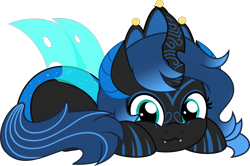 Size: 5000x3322 | Tagged: safe, artist:jhayarr23, imported from derpibooru, oc, oc:sinari, changeling, changeling queen, :3, blue changeling, cute, lying down, ponyloaf, prone, simple background, solo, transparent background