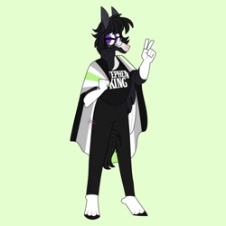 Size: 894x894 | Tagged: safe, artist:fizzlefer, imported from derpibooru, oc, oc only, anthro, clothes, glasses, peace sign, shirt, simple background, solo, stephen king