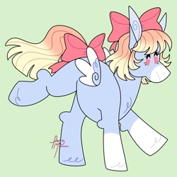Size: 2000x2000 | Tagged: safe, artist:fizzlefer, imported from derpibooru, oc, oc only, oc:sunny hunny, pegasus, pony, bow, hair bow, simple background, solo, tail, tail bow