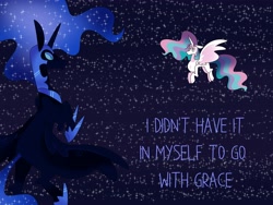 Size: 4096x3072 | Tagged: safe, artist:fizzlefer, imported from derpibooru, part of a set, nightmare moon, princess celestia, alicorn, pony, dialogue, duo, gradient background