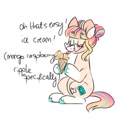 Size: 4096x4096 | Tagged: safe, artist:fizzlefer, imported from derpibooru, oc, oc only, earth pony, pony, eating, food, ice cream, simple background, solo, white background